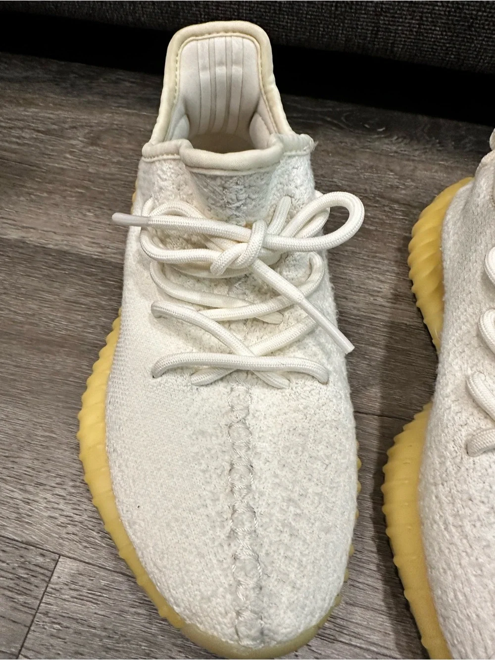 Yeezy Cream Knit Athletic Sneakers with Yellow Sole Boys Size 5